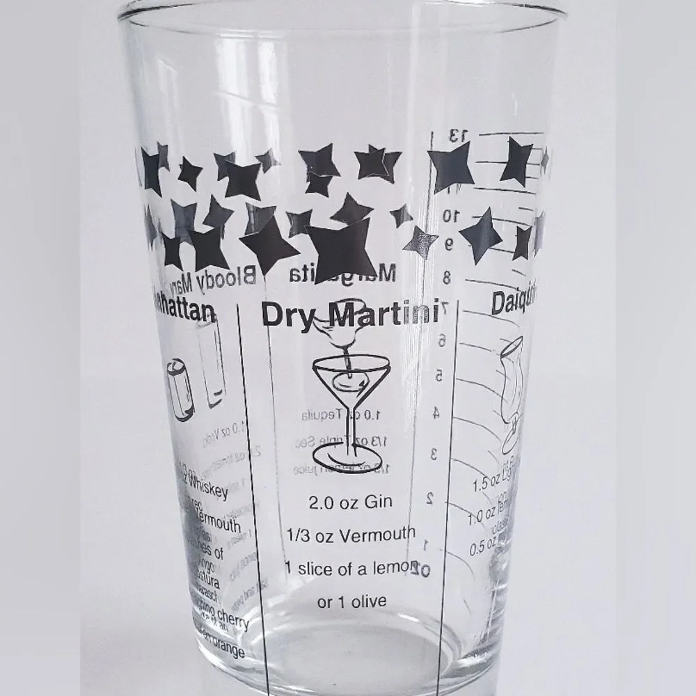 VINTAGE Federal Cocktail Drink Recipe Glass with 5 Recipes Black Print - 6” tall